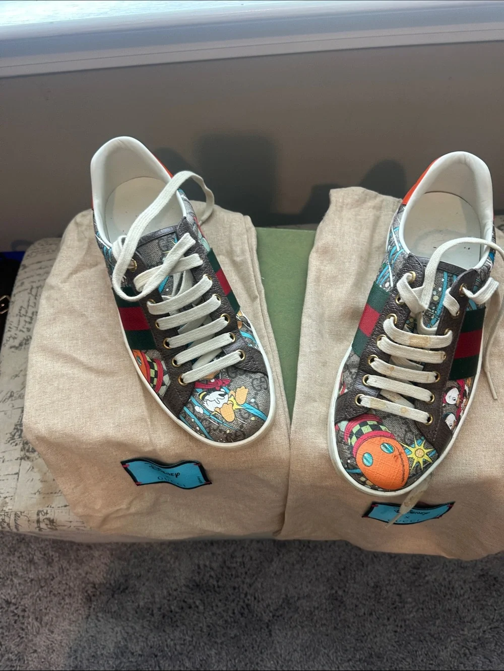 Gucci Kids Multicolor Printed Low-Top Sneakers with Green-Red Web